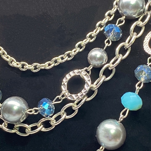 Multi Strand w/Faceted Silver/Blue & Aqua Beading - Picture 3 of 7